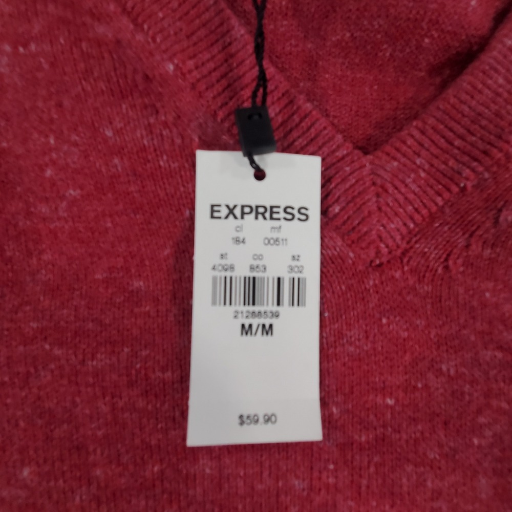 Express Sweater Mens M V-Neck Maroon Heathered Lion Logo 100% Cotton NEW - Picture 6 of 13